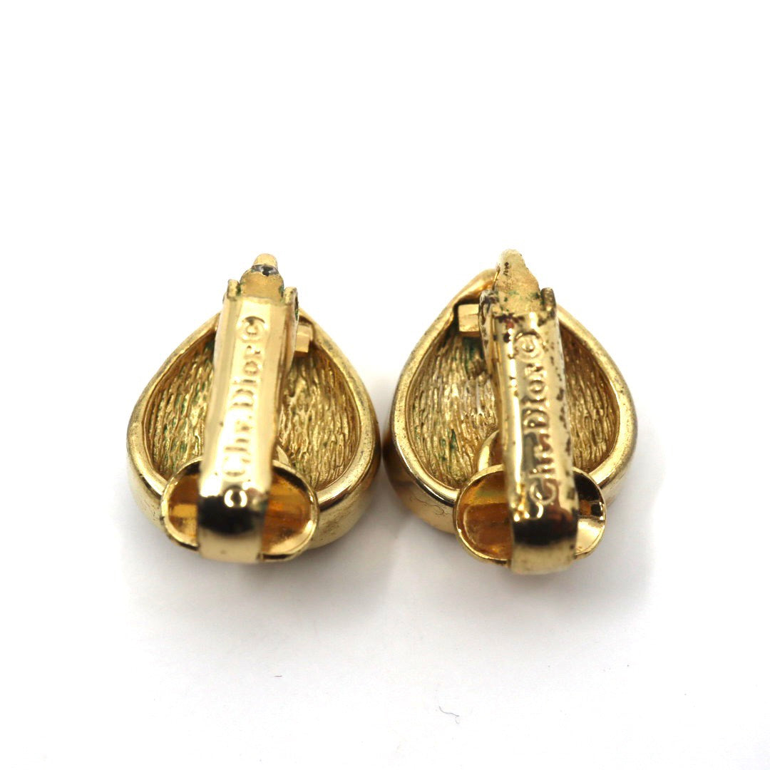 【美品】Christian Dior クリスチャンディオール ハートモチーフ ラインストーン クリスタル イヤリング ゴールドカラー GP ヴィンテージジュエリー アクセサリー レディース I4