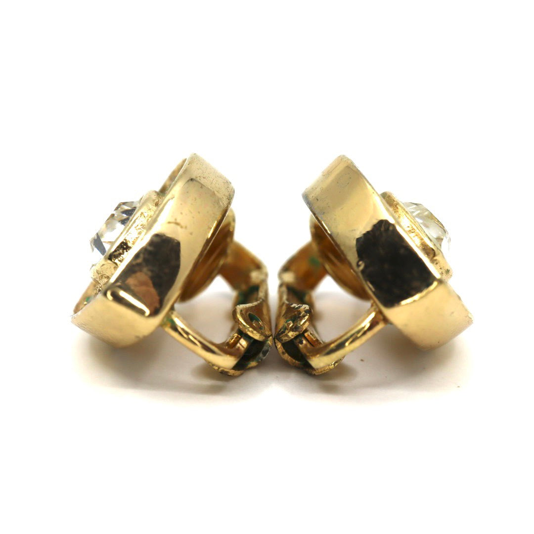 【美品】Christian Dior クリスチャンディオール ハートモチーフ ラインストーン クリスタル イヤリング ゴールドカラー GP ヴィンテージジュエリー アクセサリー レディース I4