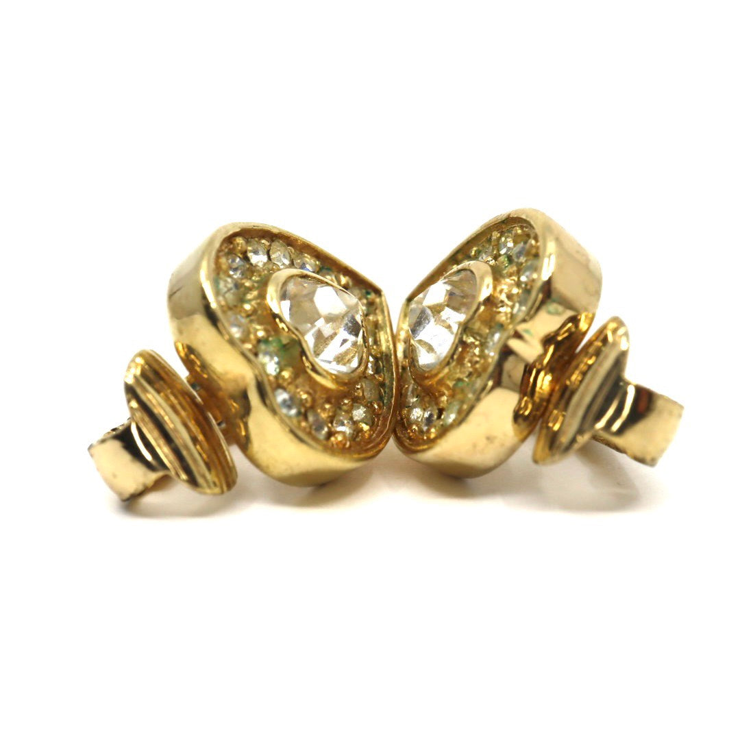 【美品】Christian Dior クリスチャンディオール ハートモチーフ ラインストーン クリスタル イヤリング ゴールドカラー GP ヴィンテージジュエリー アクセサリー レディース I4