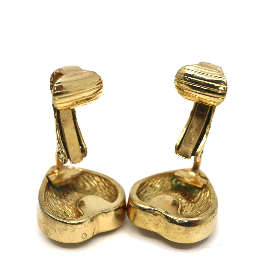 【美品】Christian Dior クリスチャンディオール ハートモチーフ ラインストーン クリスタル イヤリング ゴールドカラー GP ヴィンテージジュエリー アクセサリー レディース I4