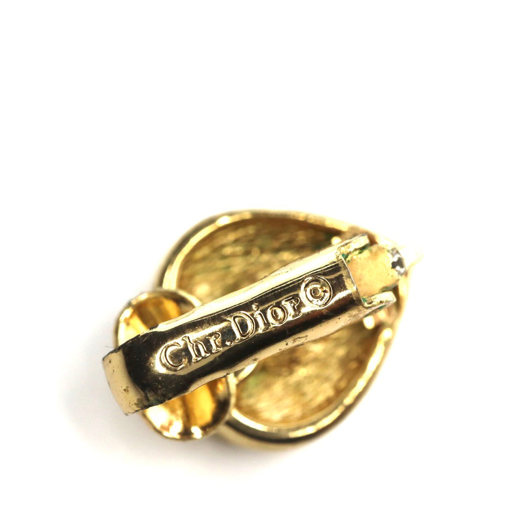 【美品】Christian Dior クリスチャンディオール ハートモチーフ ラインストーン クリスタル イヤリング ゴールドカラー GP ヴィンテージジュエリー アクセサリー レディース I4