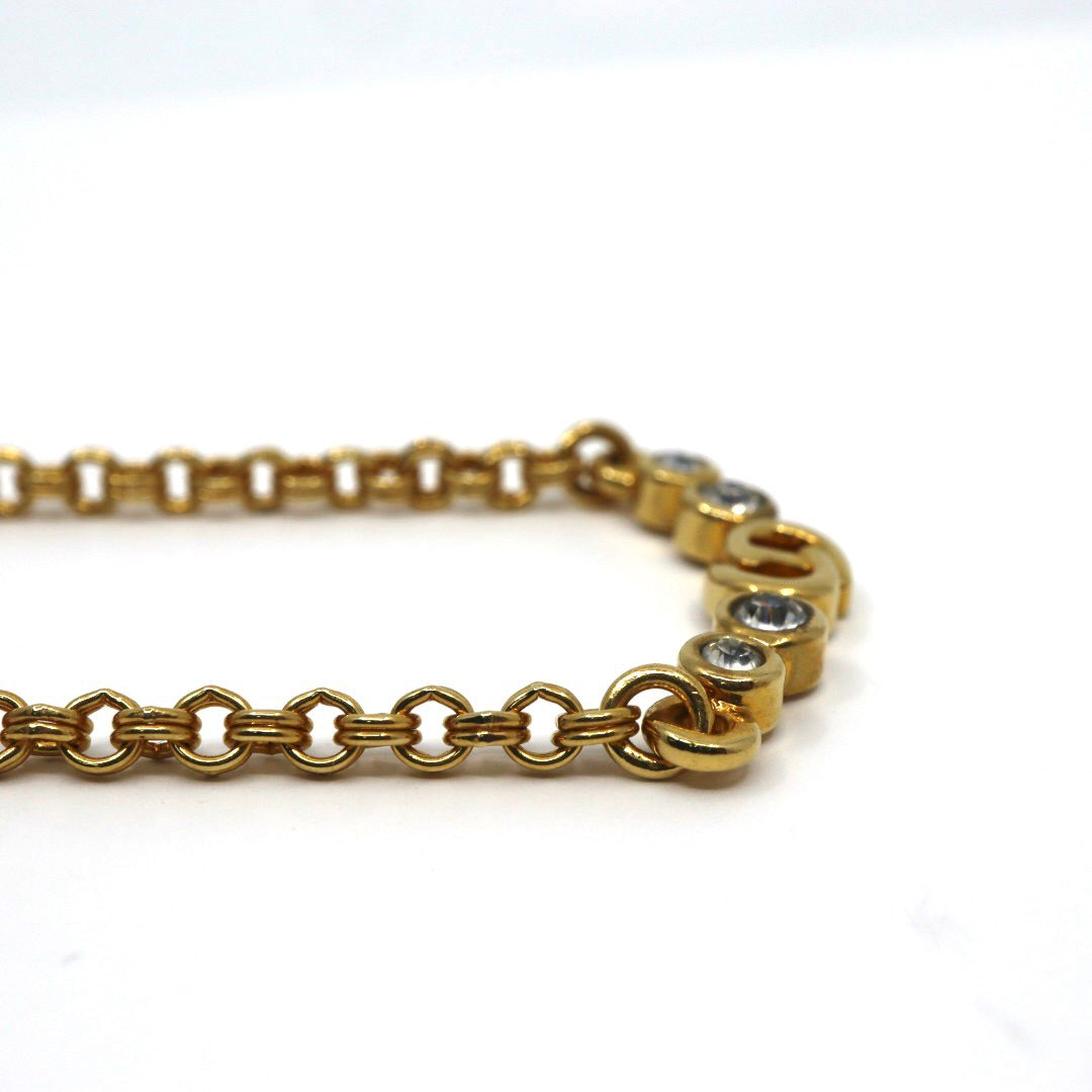 【美品】Christian Dior クリスチャンディオール CDロゴ クリスタル チェーン ネックレス ゴールドカラー GP ペンダント ヴィンテージジュエリー アクセサリー レディース I4