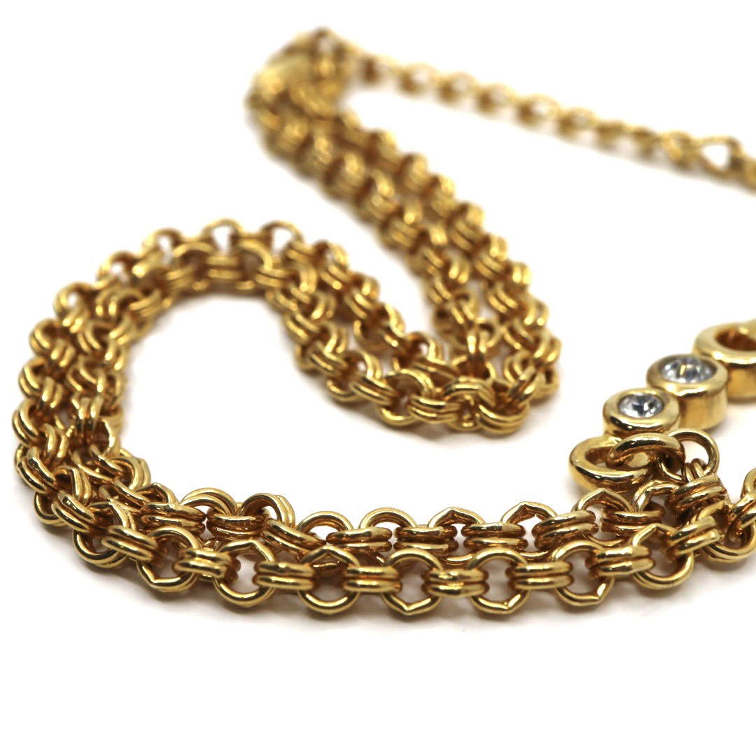 【美品】Christian Dior クリスチャンディオール CDロゴ クリスタル チェーン ネックレス ゴールドカラー GP ペンダント ヴィンテージジュエリー アクセサリー レディース I4