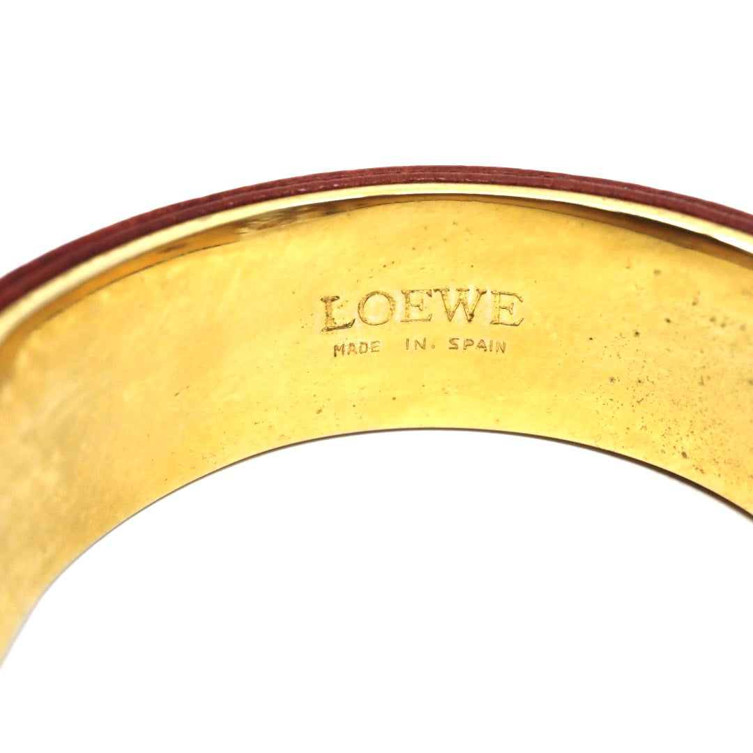 LOEWE ロエベ アナグラム ロゴ バングル ブレスレット レザー GP 茶 ブラウン ゴールドカラー ヴィンテージジュエリー アクセサリー レディース I4