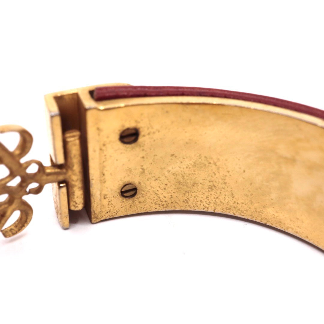 LOEWE ロエベ アナグラム ロゴ バングル ブレスレット レザー GP 茶 ブラウン ゴールドカラー ヴィンテージジュエリー アクセサリー レディース I4