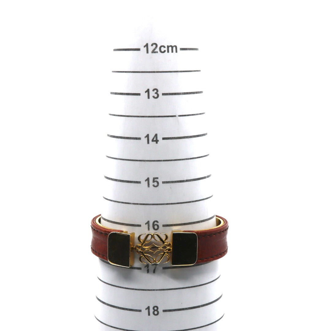 LOEWE ロエベ アナグラム ロゴ バングル ブレスレット レザー GP 茶 ブラウン ゴールドカラー ヴィンテージジュエリー アクセサリー レディース I4