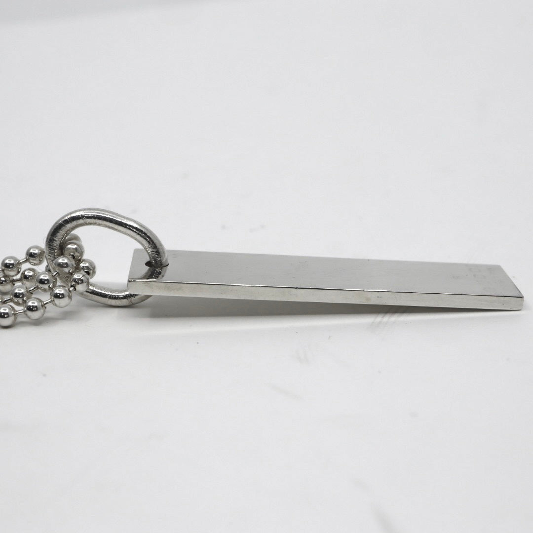 【美品】GUCCI グッチ ロゴプレート バー ネックレス シルバー925 ロング Wチェーン ボールチェーン ペンダント ヴィンテージジュエリー アクセサリー メンズ レディース 箱付き I4