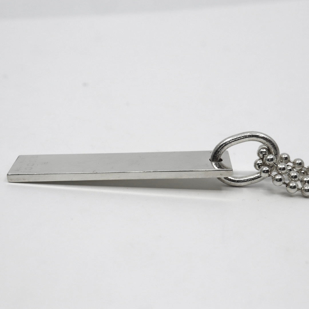 【美品】GUCCI グッチ ロゴプレート バー ネックレス シルバー925 ロング Wチェーン ボールチェーン ペンダント ヴィンテージジュエリー アクセサリー メンズ レディース 箱付き I4