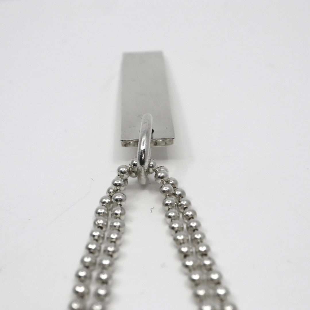 【美品】GUCCI グッチ ロゴプレート バー ネックレス シルバー925 ロング Wチェーン ボールチェーン ペンダント ヴィンテージジュエリー アクセサリー メンズ レディース 箱付き I4