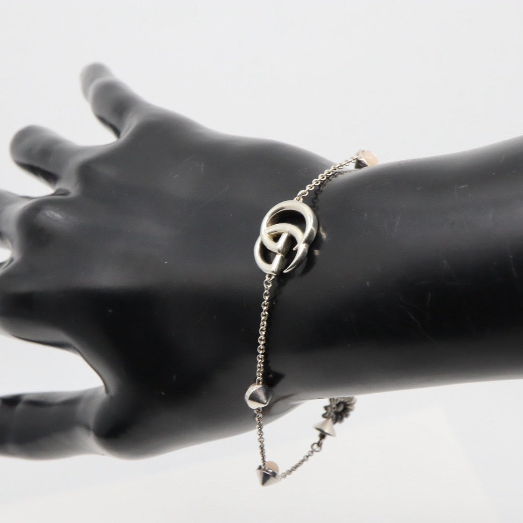 【美品】GUCCI グッチ ダブルG シルバー925 マザーオブパール マーモント フラワーモチーフ ブレスレット ヴィンテージジュエリー アクセサリー レディース I4