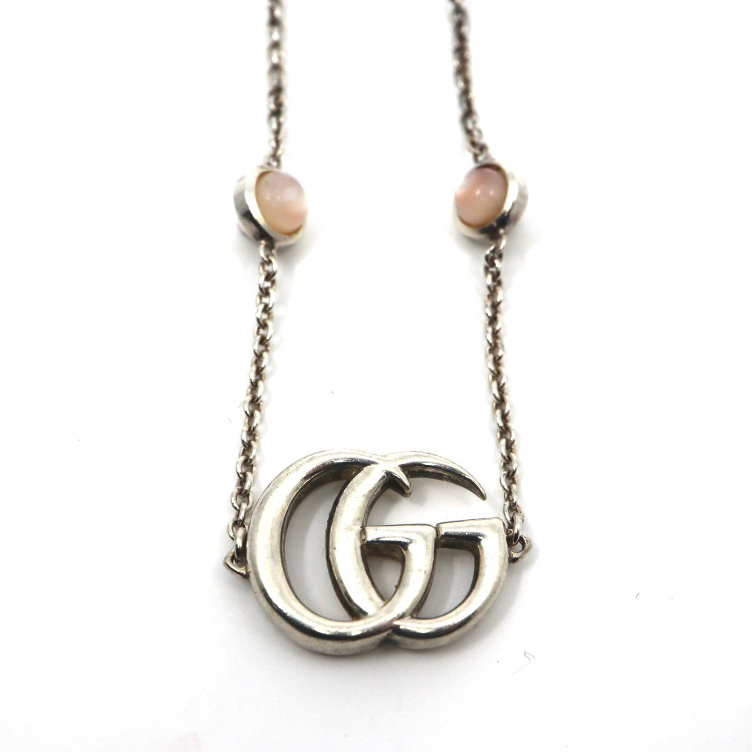 【美品】GUCCI グッチ ダブルG シルバー925 マザーオブパール マーモント フラワーモチーフ ブレスレット ヴィンテージジュエリー アクセサリー レディース I4