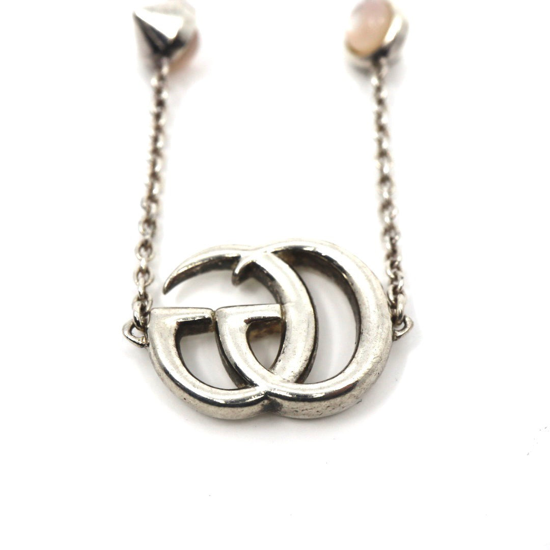 【美品】GUCCI グッチ ダブルG シルバー925 マザーオブパール マーモント フラワーモチーフ ブレスレット ヴィンテージジュエリー アクセサリー レディース I4