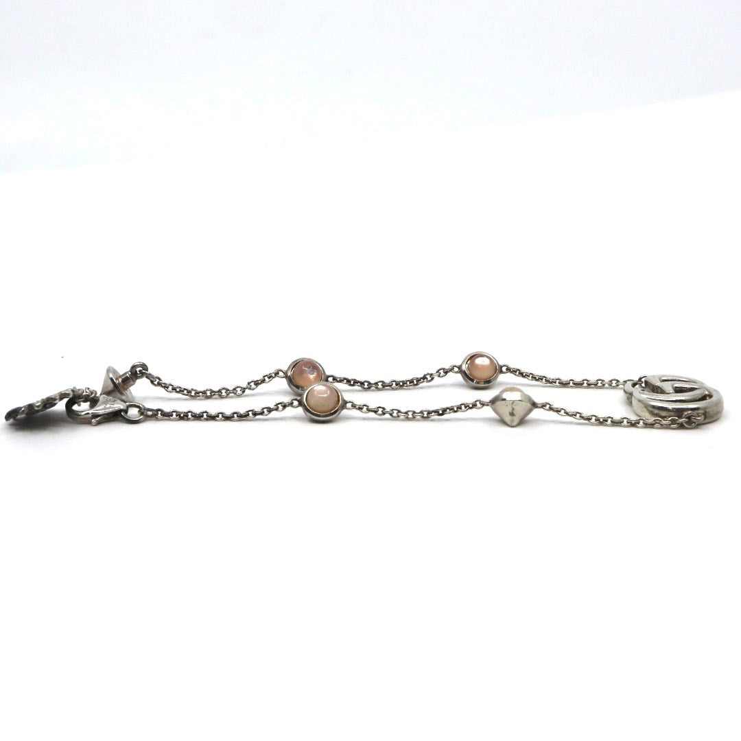 【美品】GUCCI グッチ ダブルG シルバー925 マザーオブパール マーモント フラワーモチーフ ブレスレット ヴィンテージジュエリー アクセサリー レディース I4