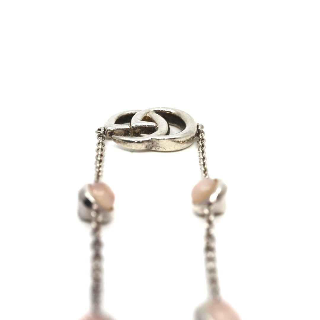 【美品】GUCCI グッチ ダブルG シルバー925 マザーオブパール マーモント フラワーモチーフ ブレスレット ヴィンテージジュエリー アクセサリー レディース I4