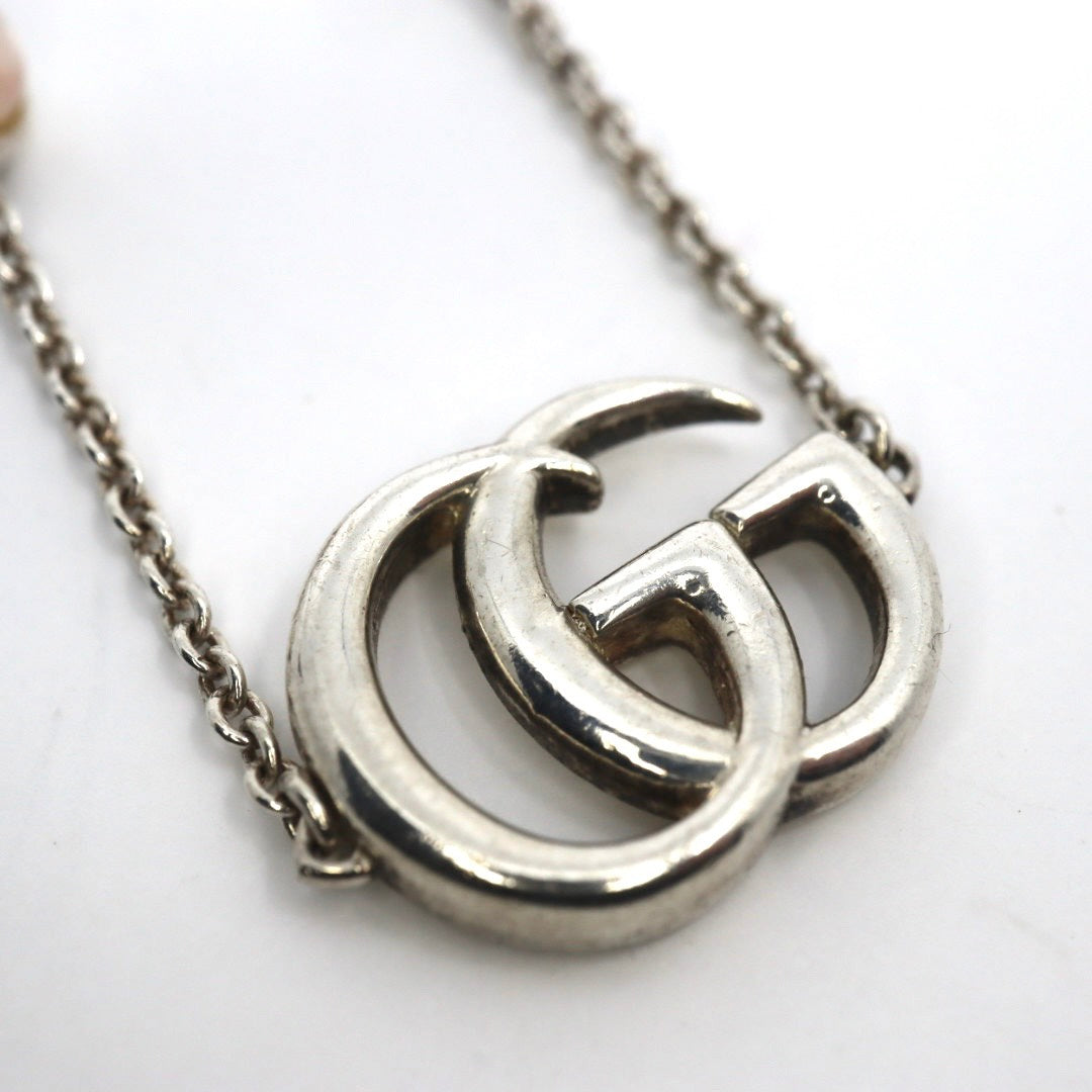 【美品】GUCCI グッチ ダブルG シルバー925 マザーオブパール マーモント フラワーモチーフ ブレスレット ヴィンテージジュエリー アクセサリー レディース I4