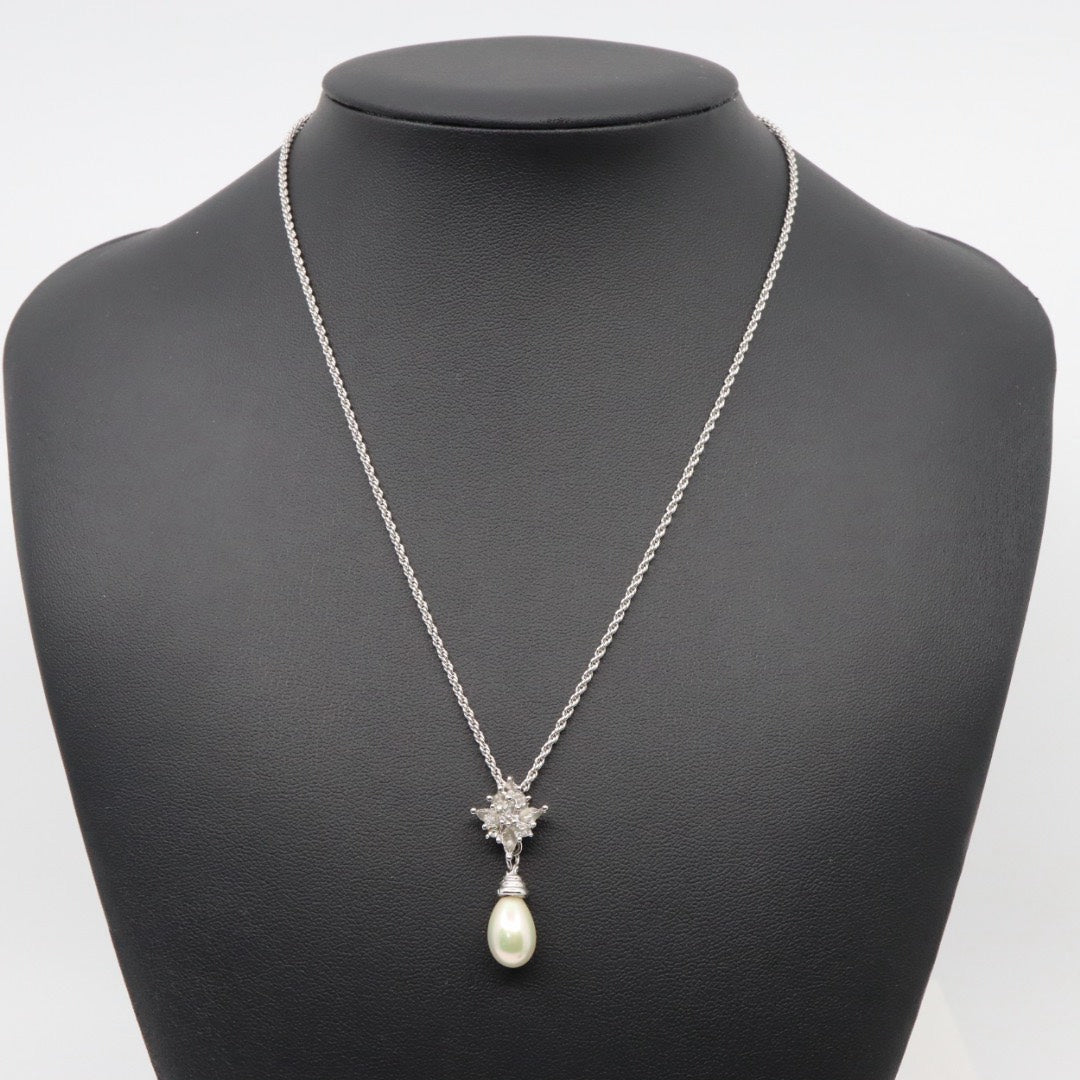 Christian Dior クリスチャンディオール ドロップパール ビジュー ネックレス シルバーカラー ペンダント ヴィンテージジュエリー アクセサリー レディース I4