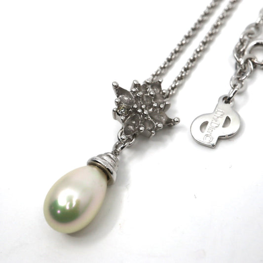 Christian Dior クリスチャンディオール ドロップパール ビジュー ネックレス シルバーカラー ペンダント ヴィンテージジュエリー アクセサリー レディース I4