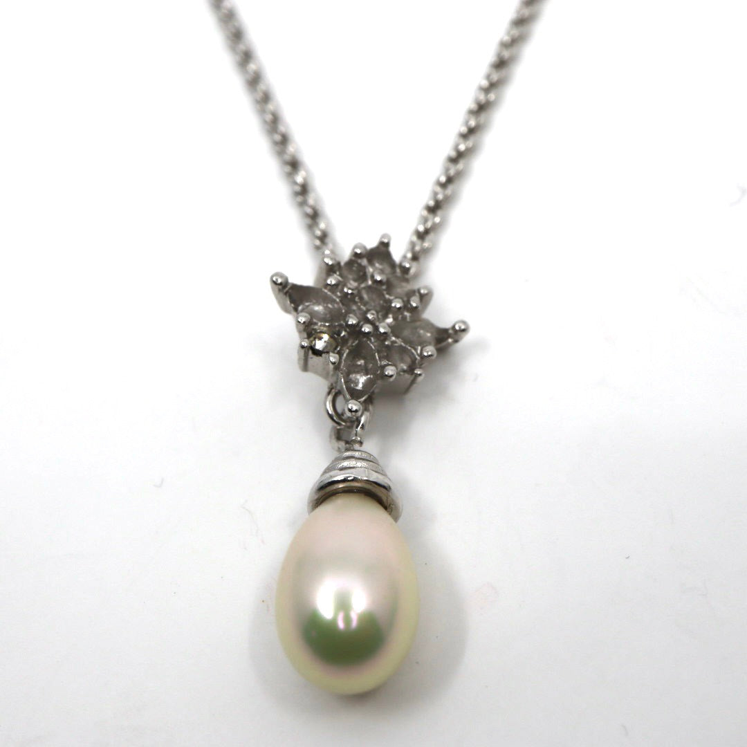 Christian Dior クリスチャンディオール ドロップパール ビジュー ネックレス シルバーカラー ペンダント ヴィンテージジュエリー アクセサリー レディース I4