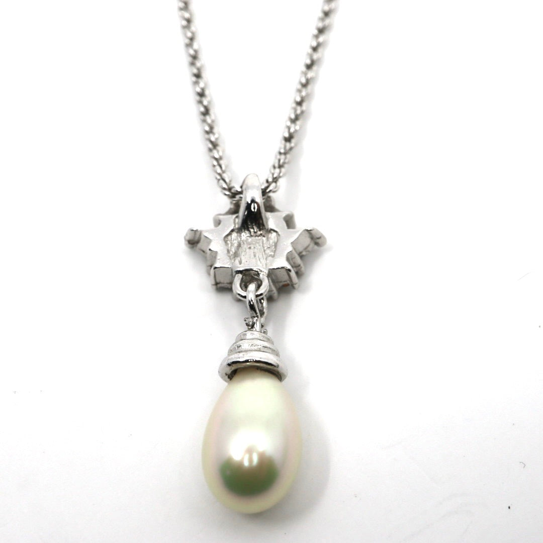 Christian Dior クリスチャンディオール ドロップパール ビジュー ネックレス シルバーカラー ペンダント ヴィンテージジュエリー アクセサリー レディース I4