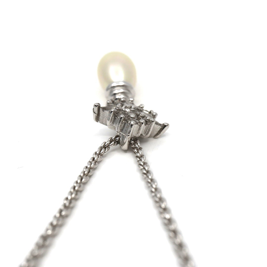 Christian Dior クリスチャンディオール ドロップパール ビジュー ネックレス シルバーカラー ペンダント ヴィンテージジュエリー アクセサリー レディース I4