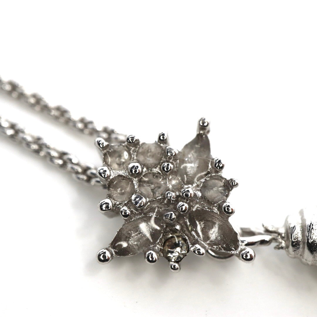 Christian Dior クリスチャンディオール ドロップパール ビジュー ネックレス シルバーカラー ペンダント ヴィンテージジュエリー アクセサリー レディース I4