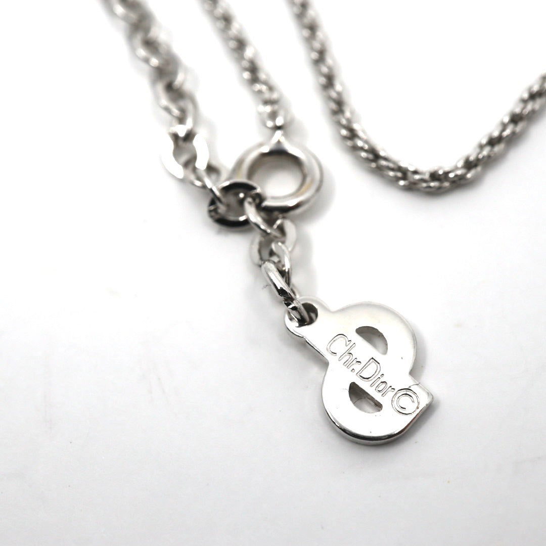 Christian Dior クリスチャンディオール ドロップパール ビジュー ネックレス シルバーカラー ペンダント ヴィンテージジュエリー アクセサリー レディース I4