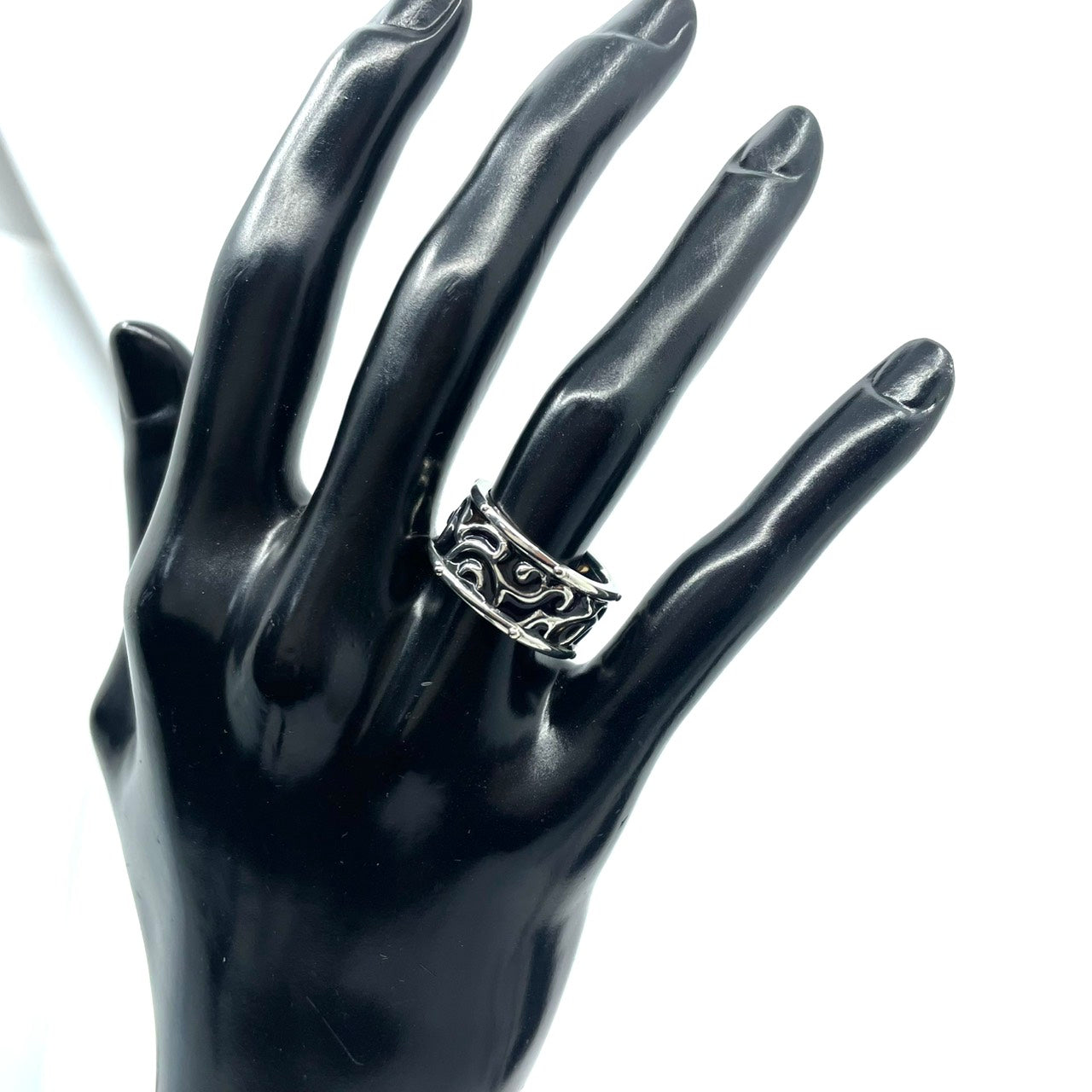 【美品】JeanPaul GAULTIER ジャンポールゴルチエ リング 指輪 12.5号 シルバー925 ワイドリング カットアウト 唐草模様 ヴィンテージジュエリー アクセサリー メンズ レディース I4