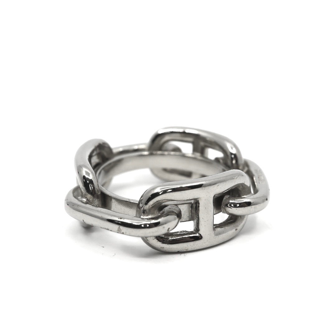 【美品】HERMES エルメス シェーヌダンクル スカーフリング 21号 シルバー レディース I4