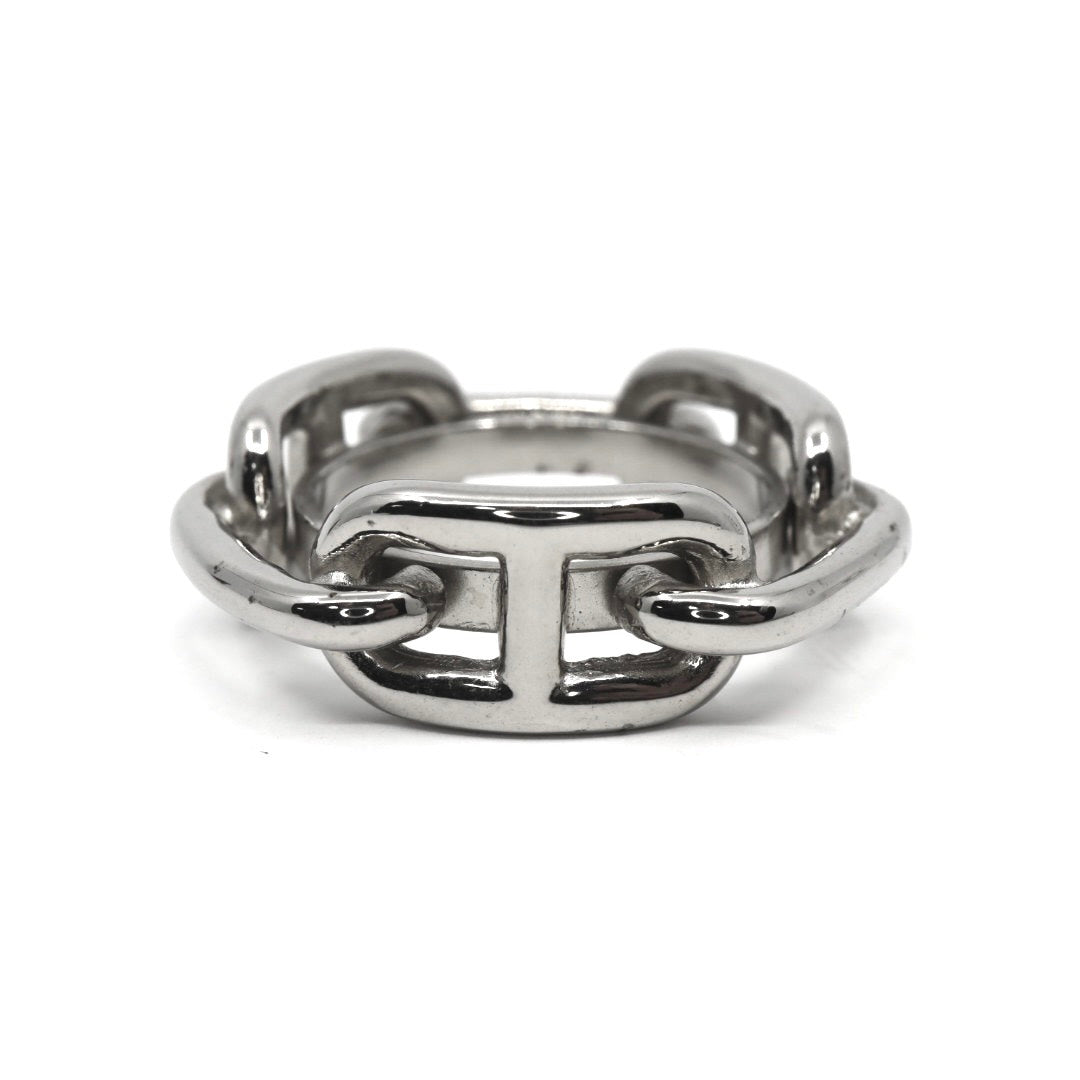 【美品】HERMES エルメス シェーヌダンクル スカーフリング 21号 シルバー レディース I4