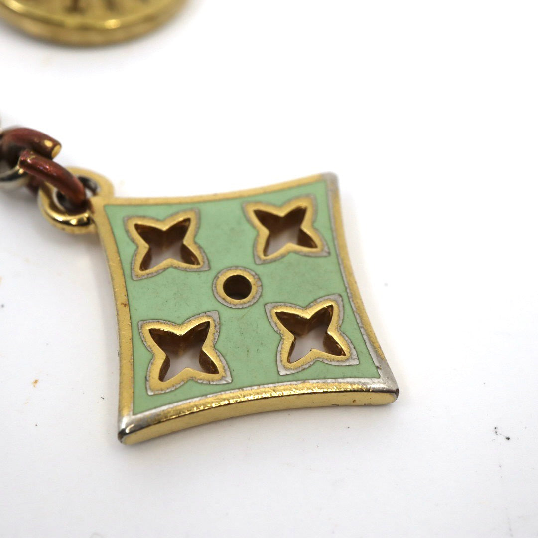 LOUIS VUITTON ルイヴィトン モノグラム フラワー チャーム ストラップ ゴールド金具 エナメル ピンク×グリーン バッグチャーム アクセサリー ヴィンテージ M5