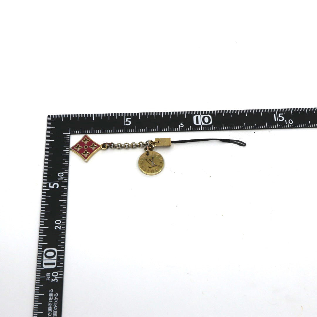 LOUIS VUITTON ルイヴィトン モノグラム フラワー チャーム ストラップ ゴールド金具 エナメル ピンク×グリーン バッグチャーム アクセサリー ヴィンテージ M5