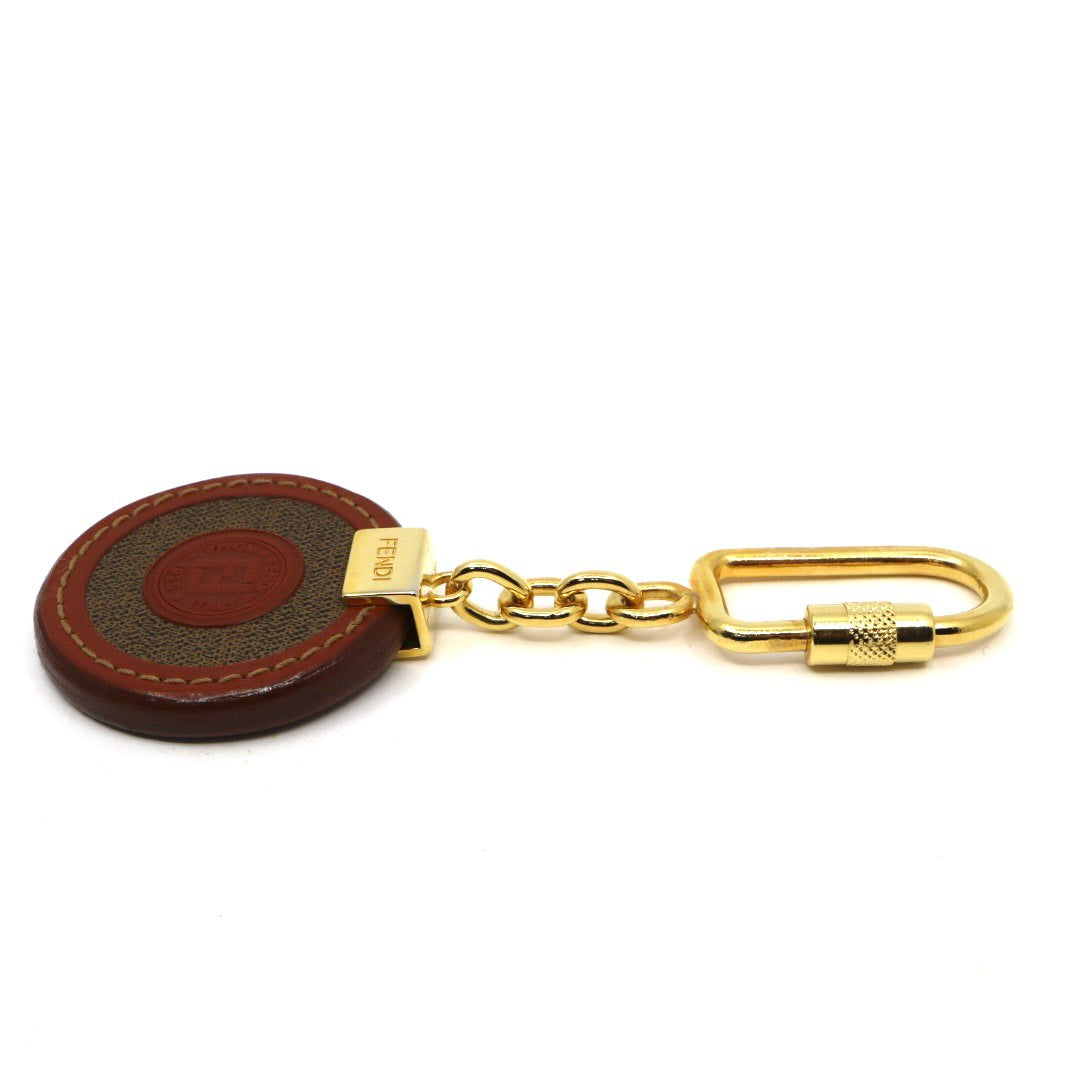 【美品】FENDI フェンディ ペカン キーホルダー キーケース PVC レザー ロゴ型押し ゴールド金具 ヴィンテージ 1980〜1990年代 イタリア製 レディース メンズ M5