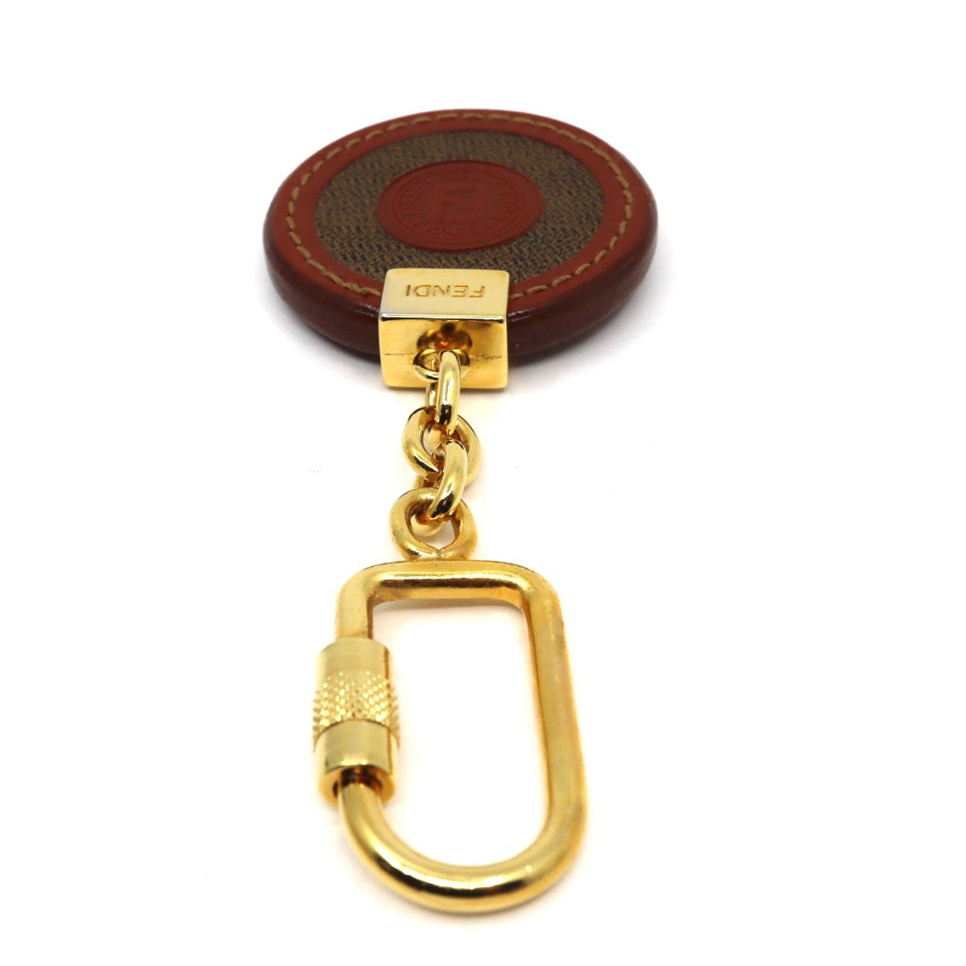 【美品】FENDI フェンディ ペカン キーホルダー キーケース PVC レザー ロゴ型押し ゴールド金具 ヴィンテージ 1980〜1990年代 イタリア製 レディース メンズ M5