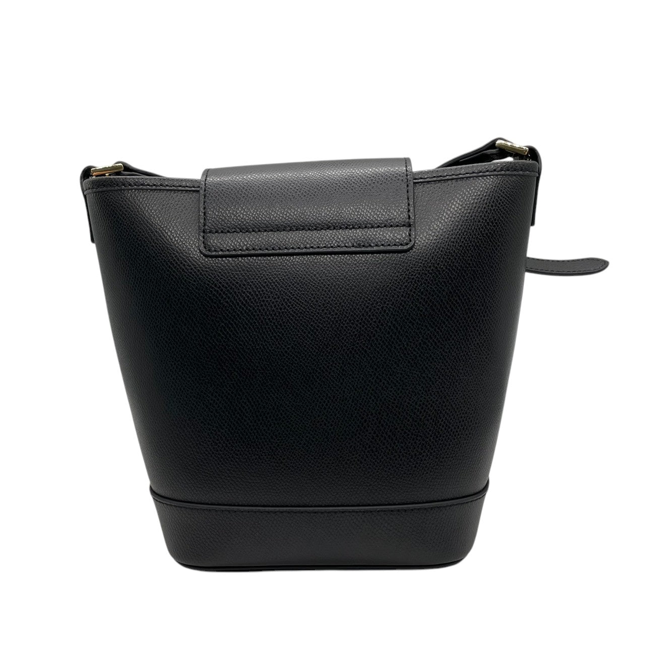 【極美品／未使用級】フォリフォリ レザー ショルダーバッグ バケットバッグ ブラック 本革 レディース フラップ ゴールド金具 ロゴ 斜め掛け可 ワンショルダー 通勤通学 自立可 Folli Follie エレガント 上品なデザイン U1