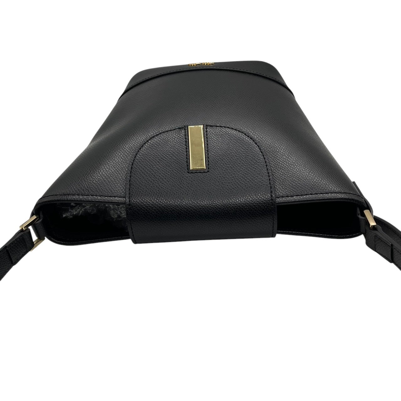 【極美品／未使用級】フォリフォリ レザー ショルダーバッグ バケットバッグ ブラック 本革 レディース フラップ ゴールド金具 ロゴ 斜め掛け可 ワンショルダー 通勤通学 自立可 Folli Follie エレガント 上品なデザイン U1