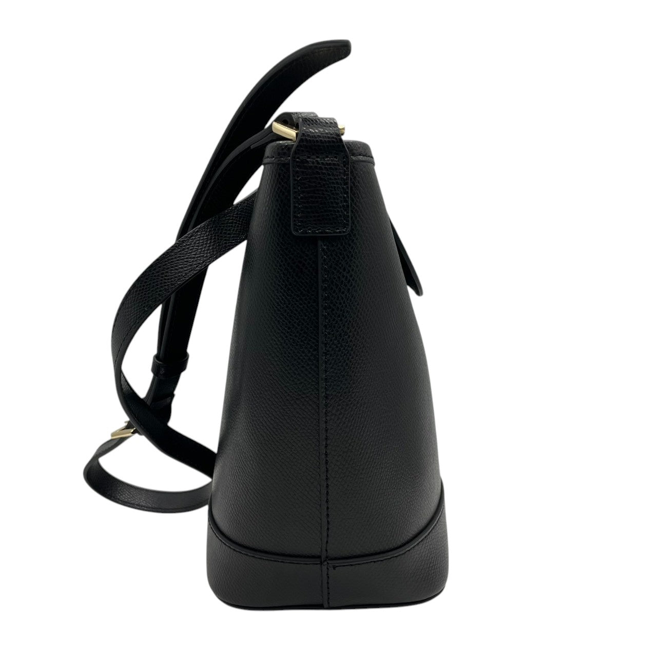 【極美品／未使用級】フォリフォリ レザー ショルダーバッグ バケットバッグ ブラック 本革 レディース フラップ ゴールド金具 ロゴ 斜め掛け可 ワンショルダー 通勤通学 自立可 Folli Follie エレガント 上品なデザイン U1