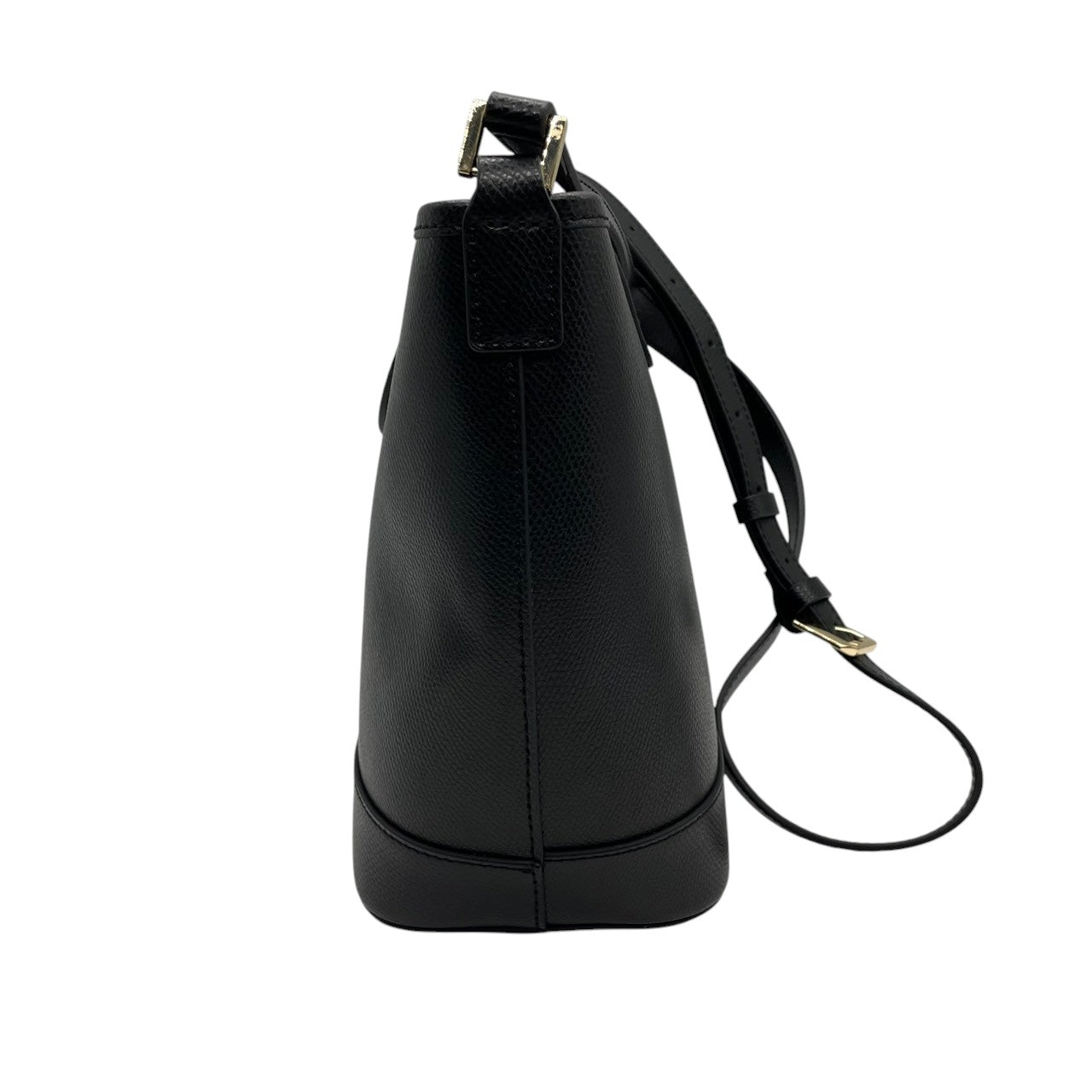 【極美品／未使用級】フォリフォリ レザー ショルダーバッグ バケットバッグ ブラック 本革 レディース フラップ ゴールド金具 ロゴ 斜め掛け可 ワンショルダー 通勤通学 自立可 Folli Follie エレガント 上品なデザイン U1