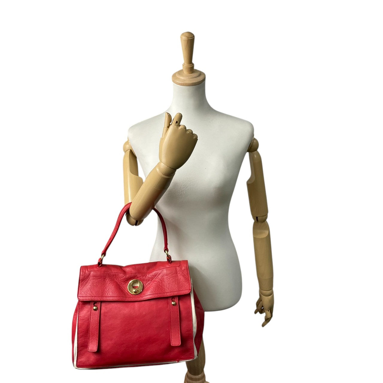 イヴサンローラン YSL ミューズトゥ Yves Saint Laurent ハンドバッグ ワンショルダー 自立可 トップハンドル フラップ レザー キャンバス レッド ホワイト バイカラー レディース エレガント クラシック vintage Y2K 00s C4