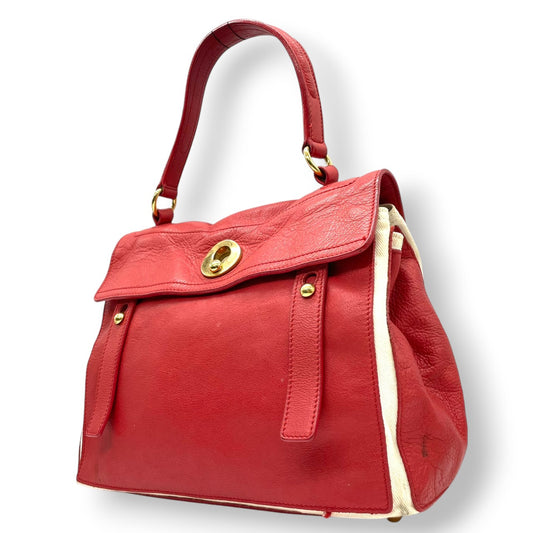 イヴサンローラン YSL ミューズトゥ Yves Saint Laurent ハンドバッグ ワンショルダー 自立可 トップハンドル フラップ レザー キャンバス レッド ホワイト バイカラー レディース エレガント クラシック vintage Y2K 00s C4