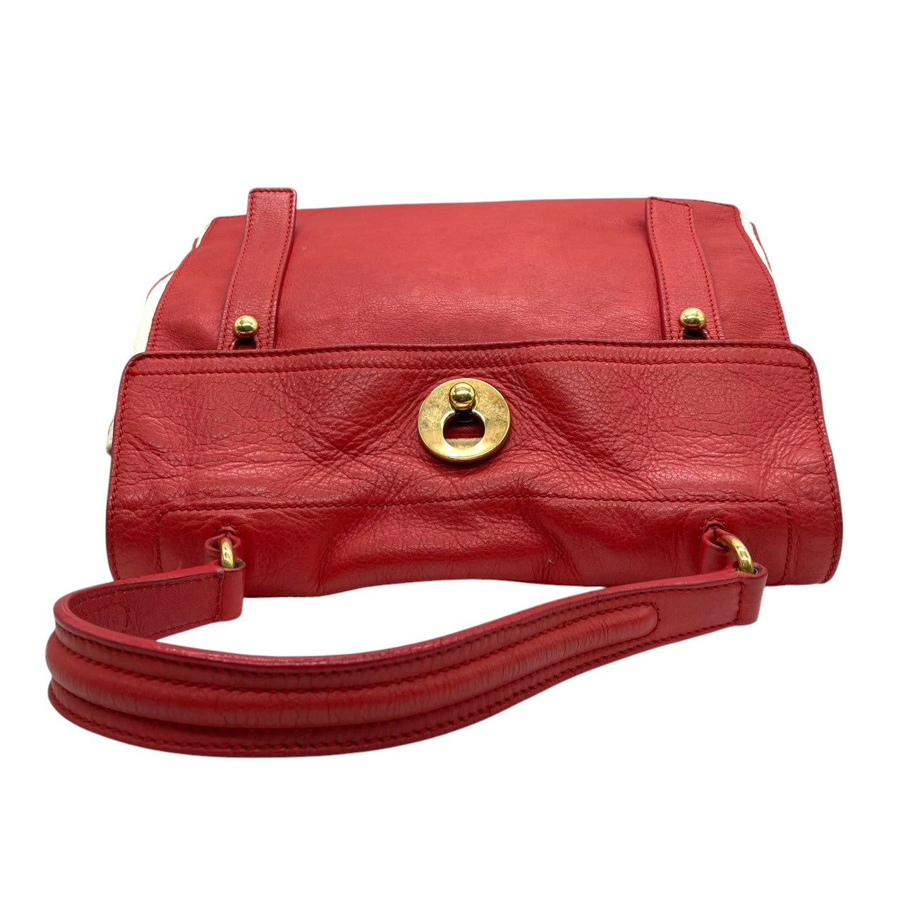 イヴサンローラン YSL ミューズトゥ Yves Saint Laurent ハンドバッグ ワンショルダー 自立可 トップハンドル フラップ レザー キャンバス レッド ホワイト バイカラー レディース エレガント クラシック vintage Y2K 00s C4
