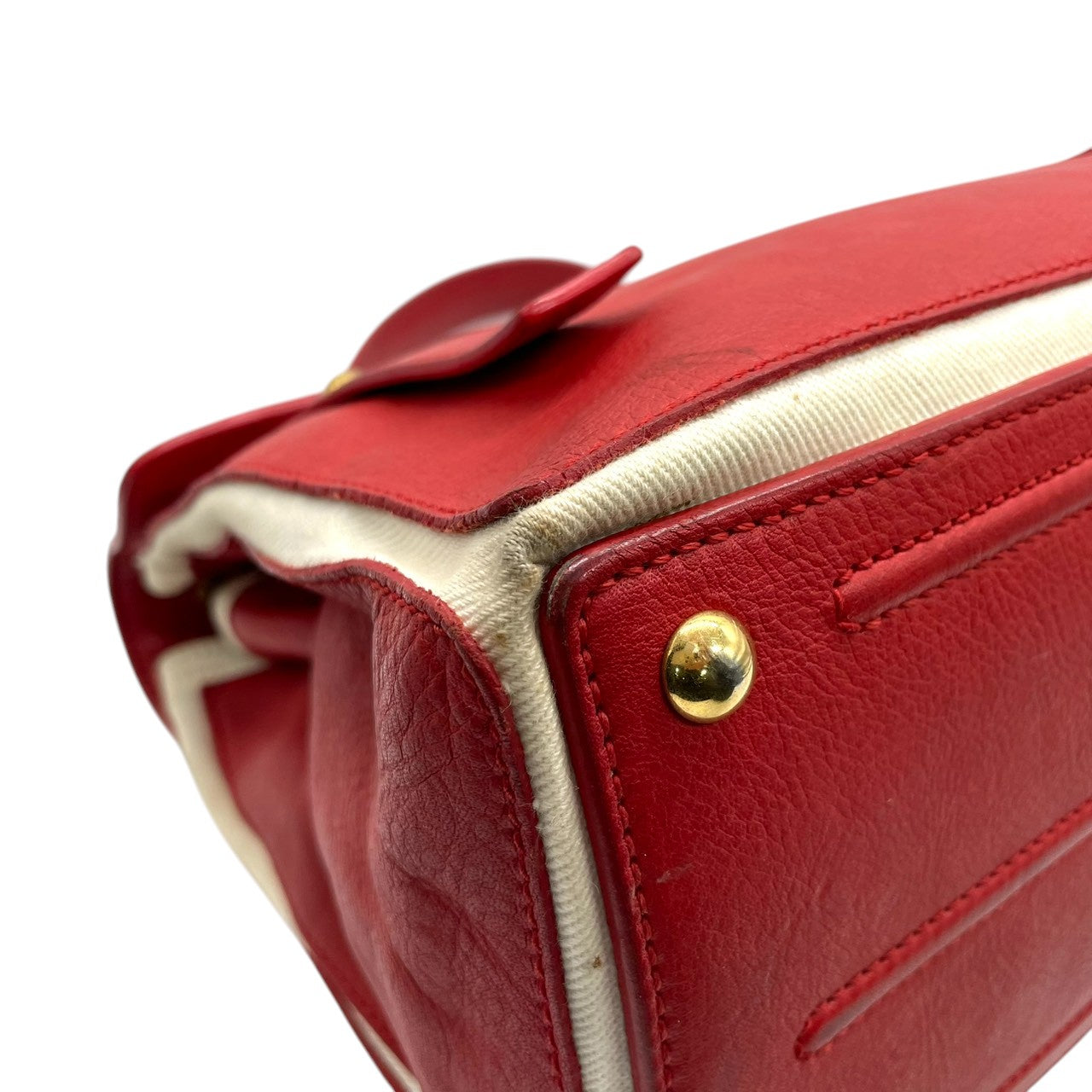 イヴサンローラン YSL ミューズトゥ Yves Saint Laurent ハンドバッグ ワンショルダー 自立可 トップハンドル フラップ レザー キャンバス レッド ホワイト バイカラー レディース エレガント クラシック vintage Y2K 00s C4
