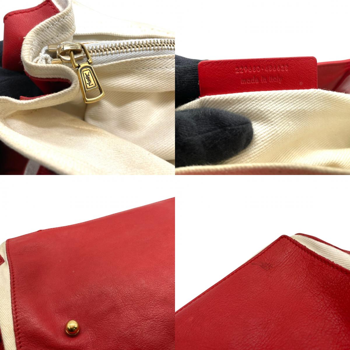 イヴサンローラン YSL ミューズトゥ Yves Saint Laurent ハンドバッグ ワンショルダー 自立可 トップハンドル フラップ レザー キャンバス レッド ホワイト バイカラー レディース エレガント クラシック vintage Y2K 00s C4