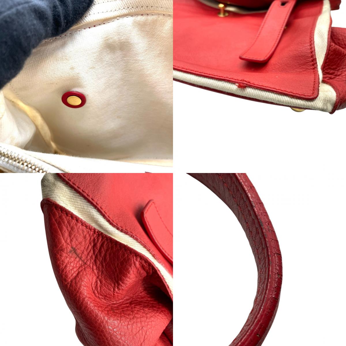 イヴサンローラン YSL ミューズトゥ Yves Saint Laurent ハンドバッグ ワンショルダー 自立可 トップハンドル フラップ レザー キャンバス レッド ホワイト バイカラー レディース エレガント クラシック vintage Y2K 00s C4