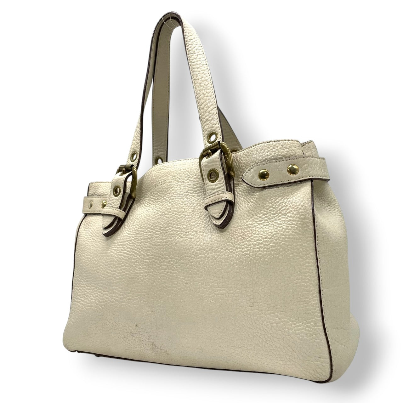 【良品】J&M DAVIDSON ジェイアンドエムデヴィッドソン ハンドバッグ トートバッグ レザー 本革 ホワイト 白 アイボリー ゴールド金具 ベルトデザイン 自立可 かばん 鞄 レディース スペイン製 カジュアル フォーマル メンテナンス済み U14