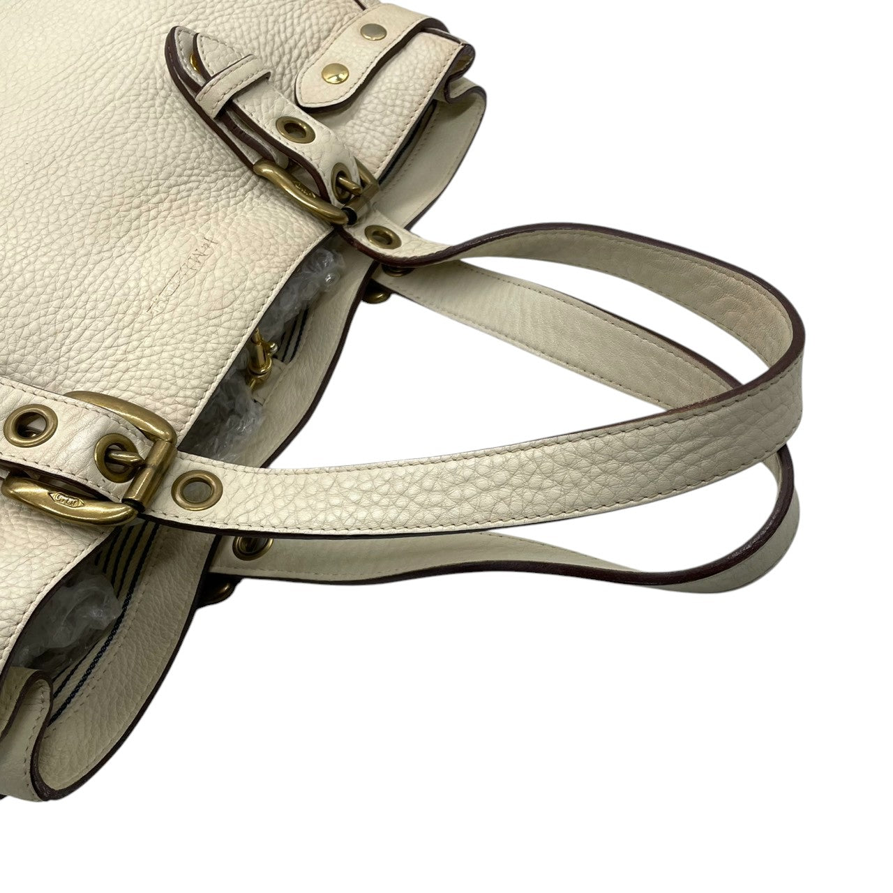 【良品】J&M DAVIDSON ジェイアンドエムデヴィッドソン ハンドバッグ トートバッグ レザー 本革 ホワイト 白 アイボリー ゴールド金具 ベルトデザイン 自立可 かばん 鞄 レディース スペイン製 カジュアル フォーマル メンテナンス済み U14