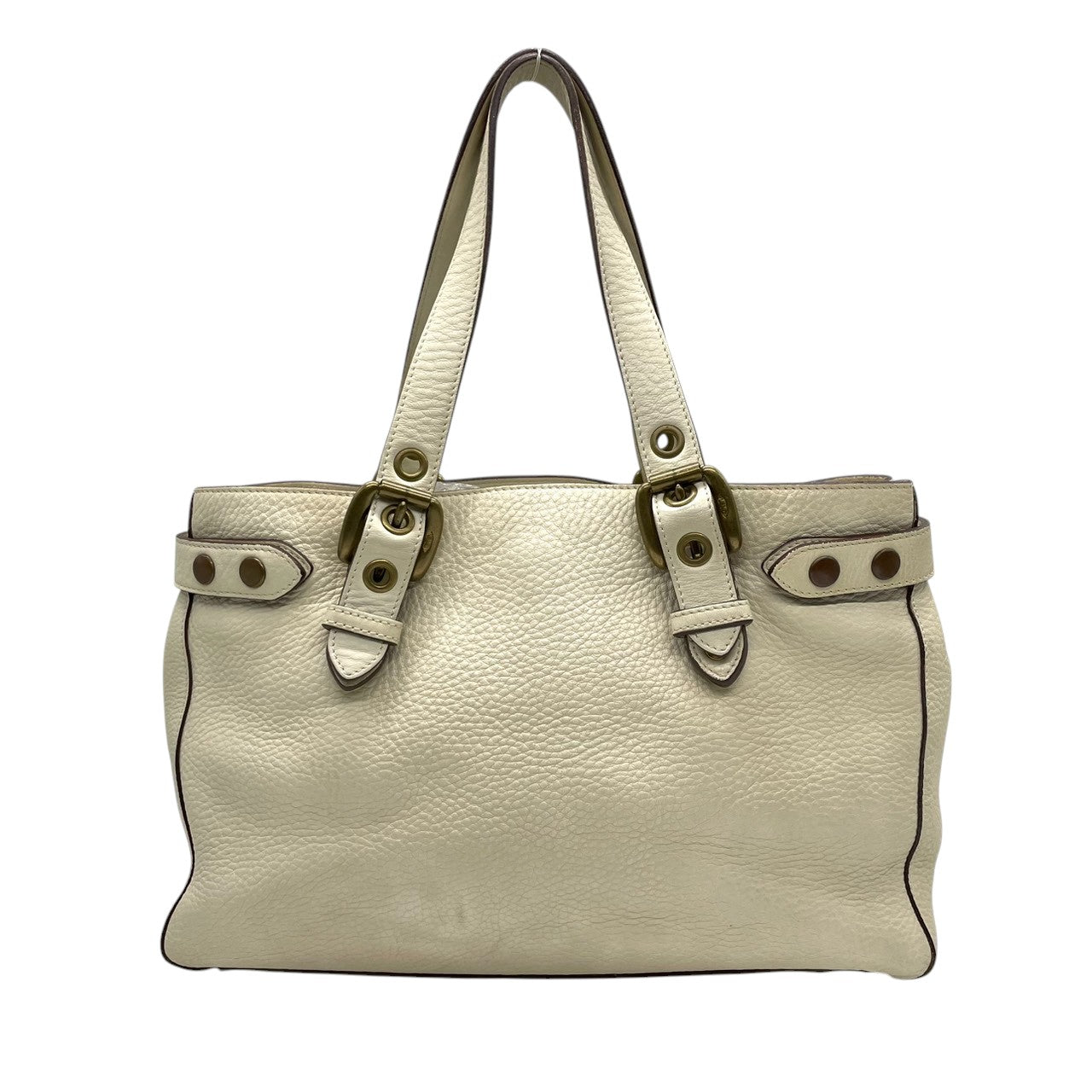 【良品】J&M DAVIDSON ジェイアンドエムデヴィッドソン ハンドバッグ トートバッグ レザー 本革 ホワイト 白 アイボリー ゴールド金具 ベルトデザイン 自立可 かばん 鞄 レディース スペイン製 カジュアル フォーマル メンテナンス済み U14