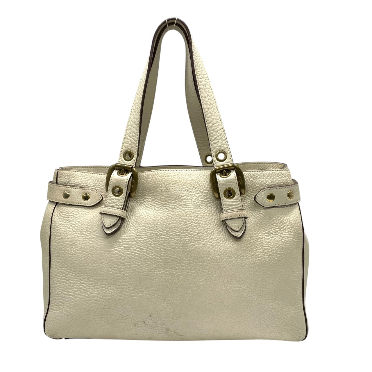 【良品】J&M DAVIDSON ジェイアンドエムデヴィッドソン ハンドバッグ トートバッグ レザー 本革 ホワイト 白 アイボリー ゴールド金具 ベルトデザイン 自立可 かばん 鞄 レディース スペイン製 カジュアル フォーマル メンテナンス済み U14