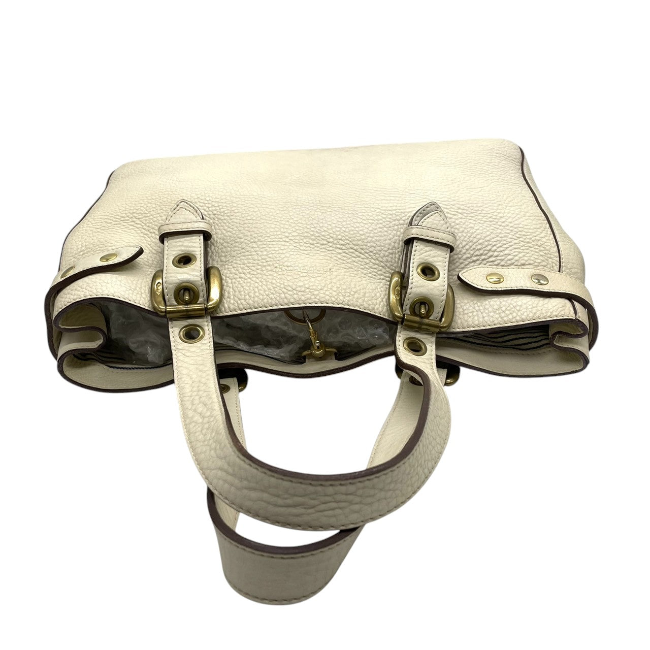 【良品】J&M DAVIDSON ジェイアンドエムデヴィッドソン ハンドバッグ トートバッグ レザー 本革 ホワイト 白 アイボリー ゴールド金具 ベルトデザイン 自立可 かばん 鞄 レディース スペイン製 カジュアル フォーマル メンテナンス済み U14