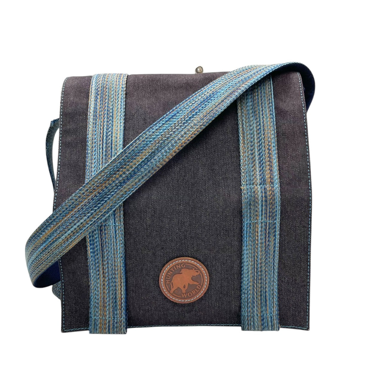 ハンティングワールド HUNTING WORLD ショルダーバッグ メッセンジャーバッグ 斜め掛け可 A4収納可 キャンバス デニム ネイビー ブルー ロゴパッチ メンズ レディース ユニセックス カジュアル 通学 U11