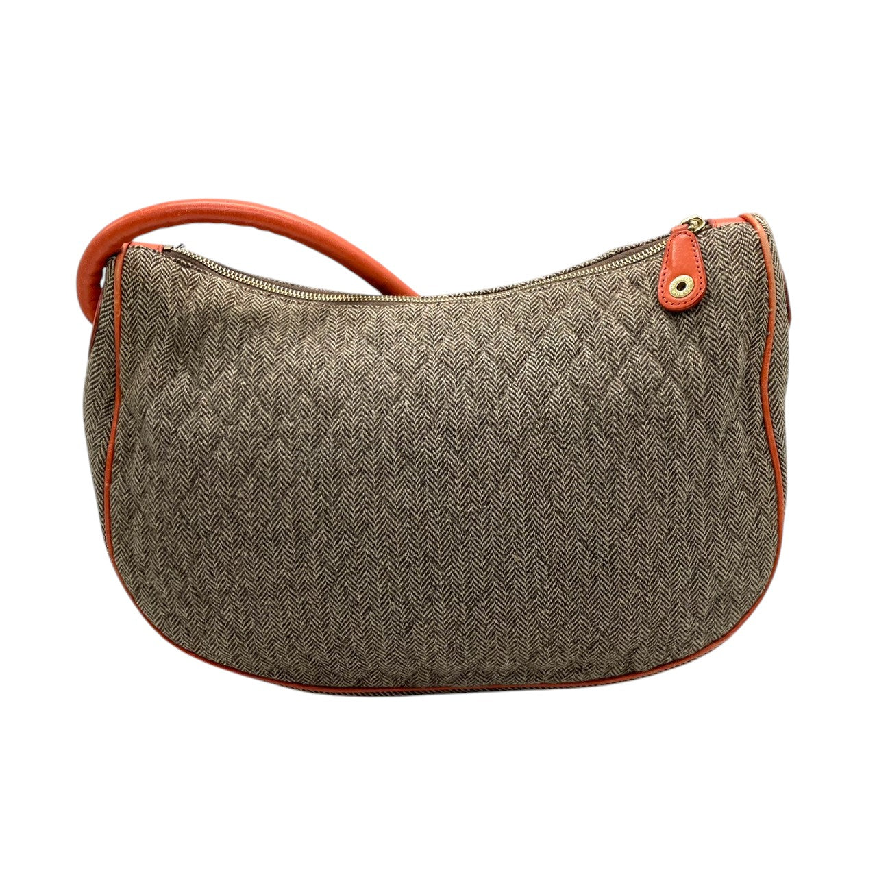 ビンテージ ハンティングワールド HUNTING WORLD ウール レザー ヘリンボーン ツイード ワンショルダー ホーボー ショルダーバッグ ポシェット クラシック エレガント ブラウン オレンジ ゴールド金具 稀少 U11